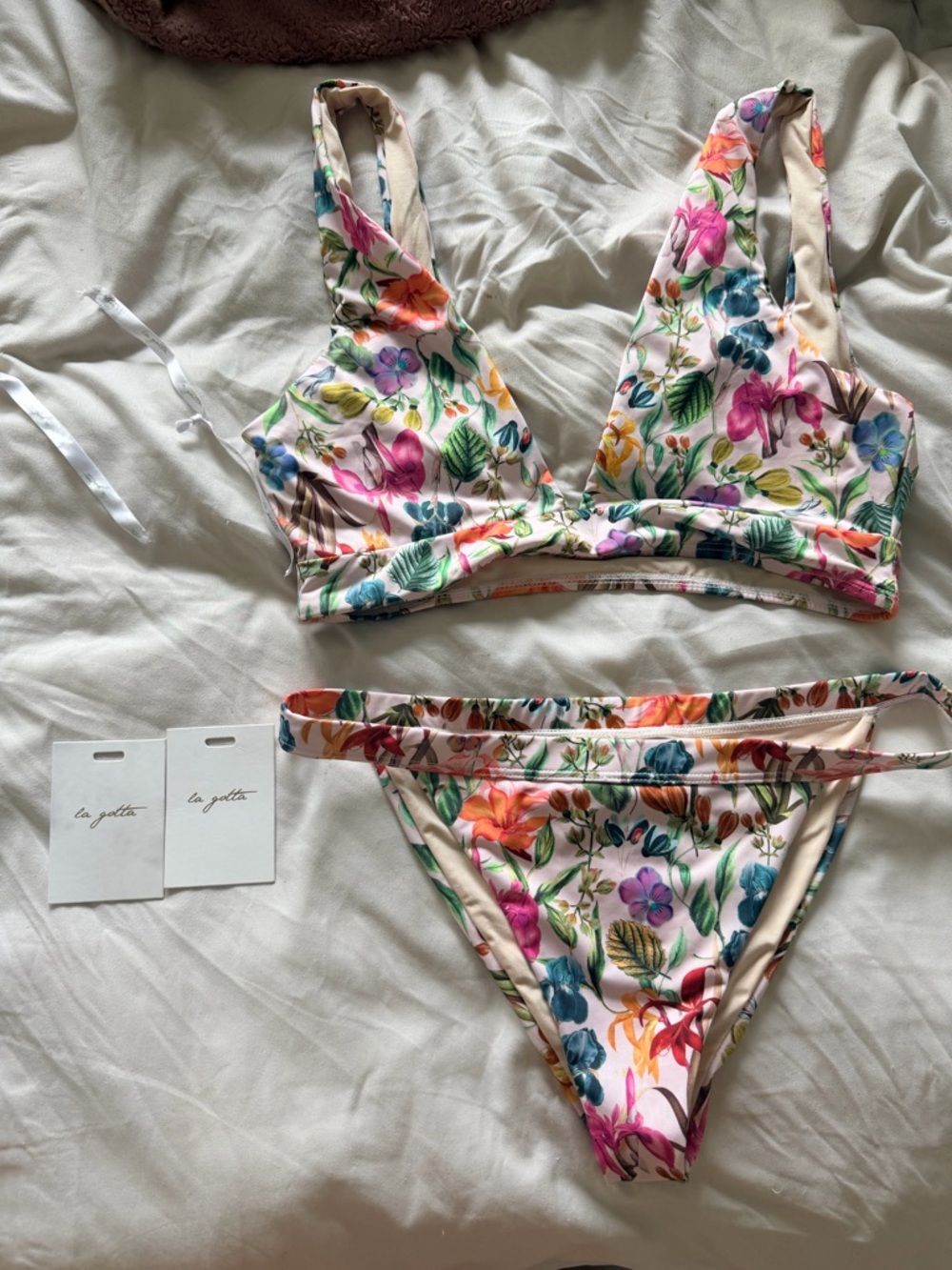 Floral Deep-V Bikini Set in Multicolor